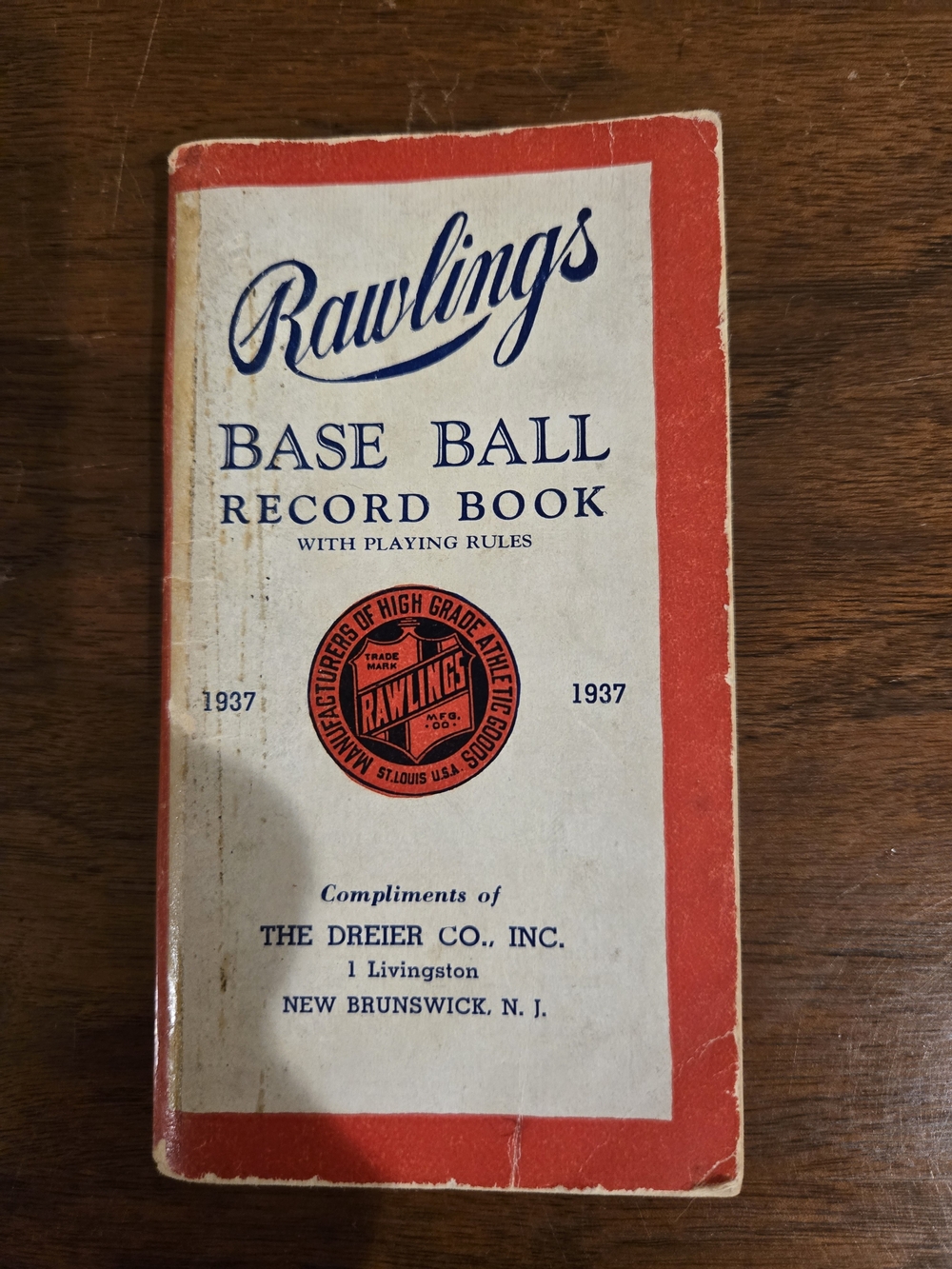 1937 Rawlings Red & Cream Baseball Record Book